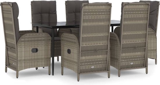 vidaXL-7-delige-Tuinset-met-kussens-poly-rattan-zwart-en-grijs