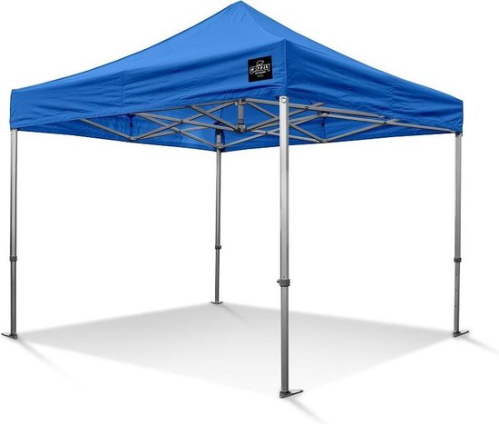 Easy Up Partytent - Vouwtent - 3x3m blauw Inclusief gratis transporttas op wielen en spanbandenset met haringen