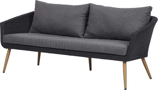 Lisomme Fien rotan tuinbank zwart - Met zitkussens