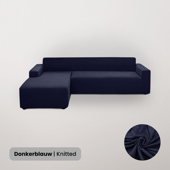 BankhoesDiscounter® Knitted Bankhoes - Hoekbank 4+4 Zits - Donkerblauw - Zetel hoes