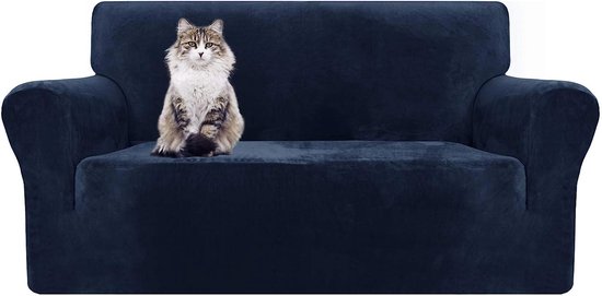 Thick fluwelen bankovertrekken, 2-zits, super stretch, antislip, loveseat, hoezen voor woonkamer, honden, huisdier, pluche, liefde, zitbank, beschermhoes, elastische meubelbeschermer (2-zits, marineblauw)