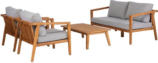 Exotan Loungeset Fauteuil/Bank/Tafel - Teak - Grijs - Set van 4