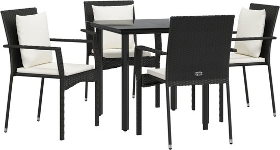 vidaXL-5-delige-Tuinset-met-kussens-poly-rattan-zwart