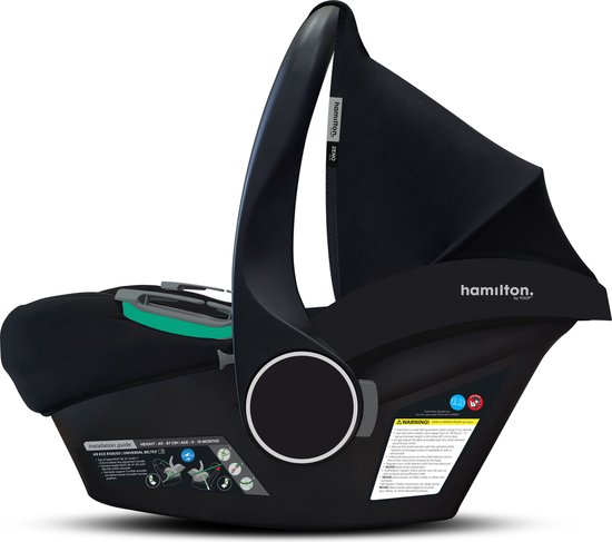 Hamilton by Yoop Zeno Plus Draagwieg – Comfortabele en Veilige Reiswieg – Autostoeltje Geschikt voor 0 tot 15 Maanden – Autozitje monteerbaar op Hamilton Buggy – Zwart