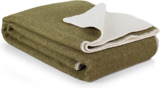 MoST - Hunter - 2-persoons omkeerbare duo-deken - Nieuw-Zeelandse wol - 220 x 200 cm - groen-wit