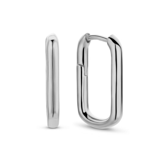 New Bling 9NB-0663 - Zilveren Oorringen - Dames - Glad - Rechthoek - 17,3 x 11,5 mm - 2,5 mm Dikte - Scharnier - Rhodium - Zilver