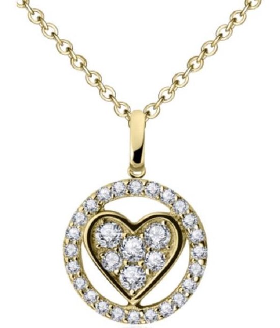 Schitterende 14 Karaat Gouden Halsketting met 14 K Gouden Hanger met Hart en Zirkonia's 9 mm.