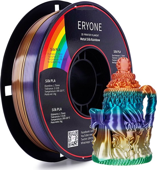 Eryone metal Silk Regenboog PLA 1Kg 1,75mm - Voor 3D-printer & 3D-pen - Filament Rainbow