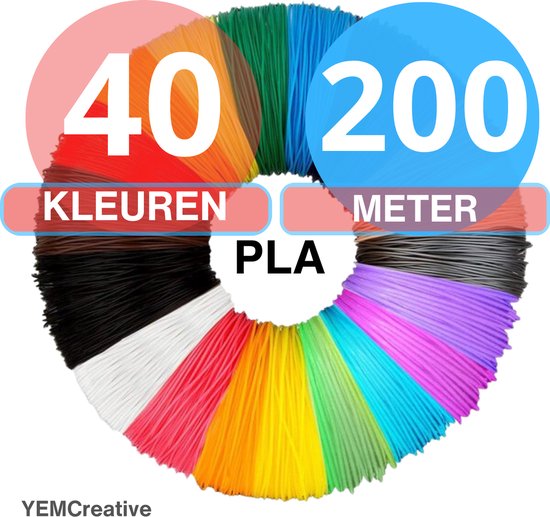 YEMCreative® PLA Filament - PLA Navulling 3D Pen Starterspakket - 3D pen vullingen - 40 Kleuren - 1,75 mm 200 Meter
