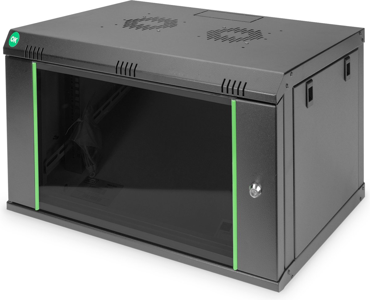 Digitus DN-19 07-U-EC-SW 19inch-wandkast (b x h x d) 600 x 416 x 450 mm 7 HE Zwart (RAL 9005), Zwart (mat), Zwart