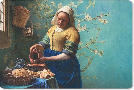 Bureau onderlegger - Muismat - Bureau mat - Melkmeisje - Amandelbloesem - Van Gogh - Vermeer - Schilderij - Oude meesters - 60x40 cm
