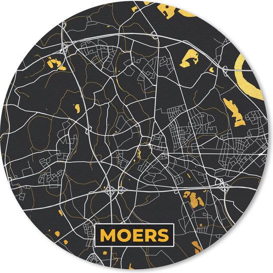 Muismat - Mousepad - Rond - Moers - Plattegrond - Kaart - Stadskaart - Goud - Duitsland - 30x30 cm - Ronde muismat