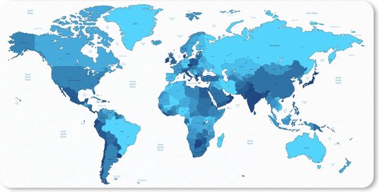 Muismat Eigen wereldkaarten andere verhouding - Wereldkaart blauwe kleuren muismat rubber - 80x40 cm - Muismat met foto