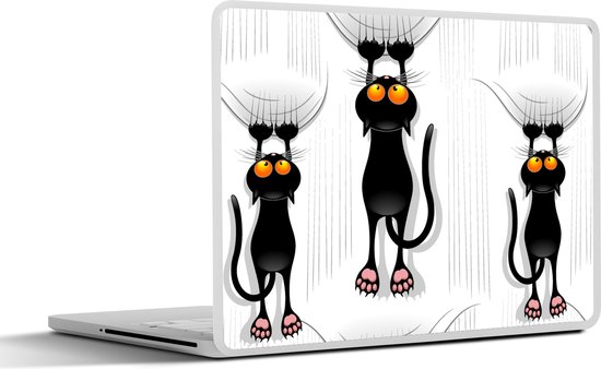 Laptop sticker - 15.6 inch - Patroon - Kat - Zwart - Jongens - Meisjes - Kinderen - Kids - 36x27,5cm - Laptopstickers - Laptop skin - Cover