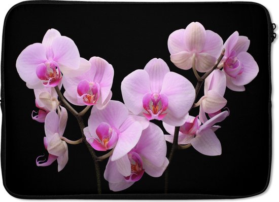 Laptophoes - Bloemen - Roze - Zwart - Orchidee - Plant - Laptop sleeve - Laptop hoes - Laptop - 14 Inch - Laptophoes met print