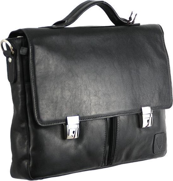 Hidesign lederen laptoptas/ aktetas 'Jean' zwart