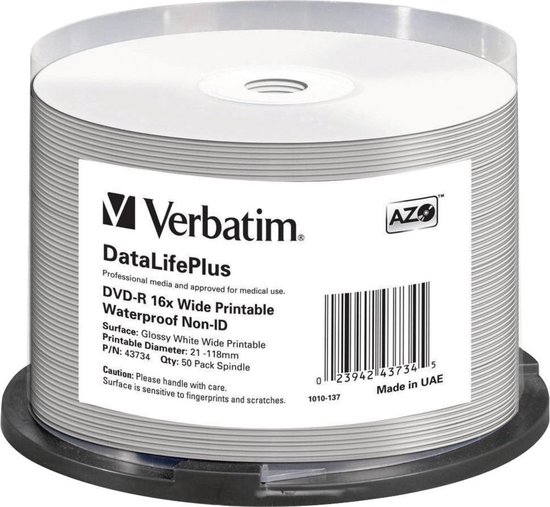 Verbatim DVD-R AZO 4.7GB 16X SP GLOSSY WATERPROOF - Rohling