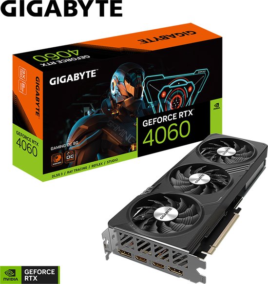 GIGABYTE GeForce RTX 4060 GAMING OC 8G - Videokaart - 8GB GDDR6 - PCIe 4.0 - 1 x HDMI - 3x DisplayPort