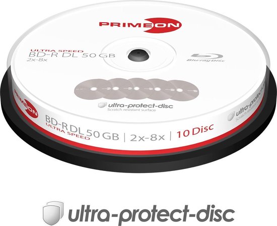 Primeon 2761311 Blu-ray BD-R DL disc 50 GB 10 stuk(s) Spindel Antikras-coating