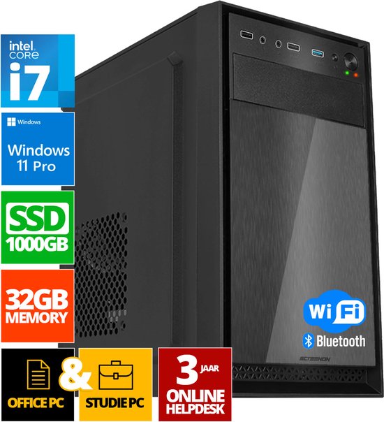 Intel Compleet PC | Intel Core i7 | 32 GB DDR4 | 1 TB SSD - NVMe | Windows 11 Pro + WiFi & Bluetooth