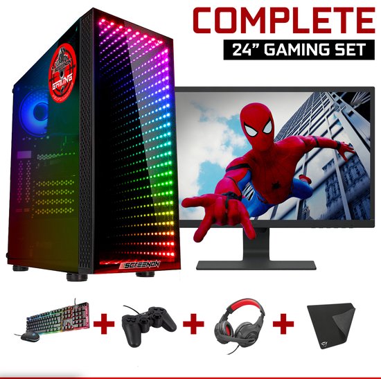 ScreenON - Gaming Set - B2 (GamePC + 24 Inch Monitor + Toetsenbord + Muis) Fortnite, Minecraft, League of Legends, Rocket League, Farming Simulator, Sims 4, World of warcraft, Ark, Battlefield 4, Call of Duty, Runescape, Heartstone en GTA V