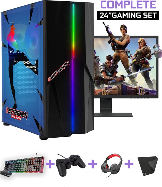 ScreenON - Complete Fortnite Gaming PC Set - X10899 - V1 ( Game PC X10899 + 24 Inch Monitor + Toetsenbord + Muis + Controller )