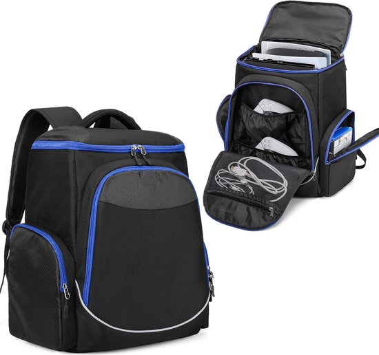 Equivera Premium PS5 Tas - Lichtgewicht - Water Resistent - Zwart & Blauw - PS5 Case - PS5 Draagbare Tas - Reistas