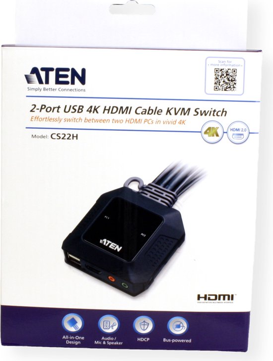 USB met 2 poorten 4K HDMI-kabel KVM-schakelaar met externe poortselectieknop