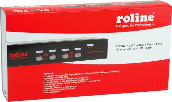 ROLINE DisplayPort USB 2.0 KVM Switch, 1 User - 4 PC