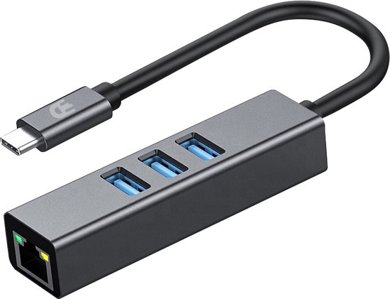 Drivv. USB C naar Ethernet Adapter met 3 USB 3.0 poorten - 100/1000 MBps - Internet Adapter - Netwerkadapter