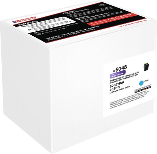 Edding Toner vervangt Lexmark 80C2HC0 / 802HC Compatibel Cyaan 3000 bladzijden EDD-6045
