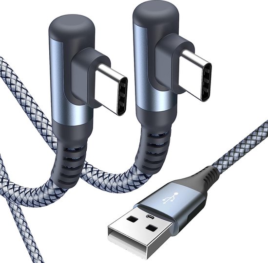 2-Pack 2M USB-A naar USB Haaks C-kabel 3.1A snellaadkabel + data gevlochten
