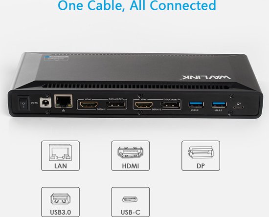 Wavlink USB-C dubbel 4K-dockingstation met stroomtoevoer - Plug and Display