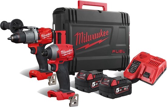 Milwaukee M18 FPP2A2-502X 18V Li-Ion accu klopboor-/schroefmachine (M18 FPD2-0) & slagschroevendraaier (M18 FID2-0) combiset (2x 5.0Ah) in HD Box