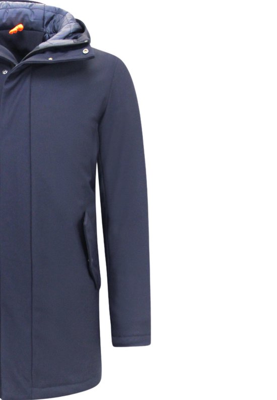 Luxe Halflange Parka Heren met Capuchon - Blauw