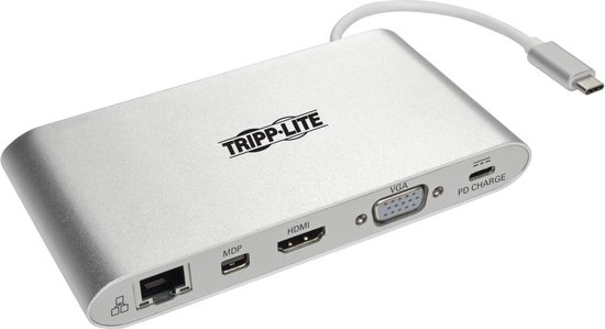 Tripp-Lite U442-DOCK1 USB-C Docking Station with HDMI, VGA, mDP, USB-A, Gb Ethernet, SD, 3.5 mm & PD Charging, Thunderbolt 3 Compatible, 4K @ 30 Hz TrippLite