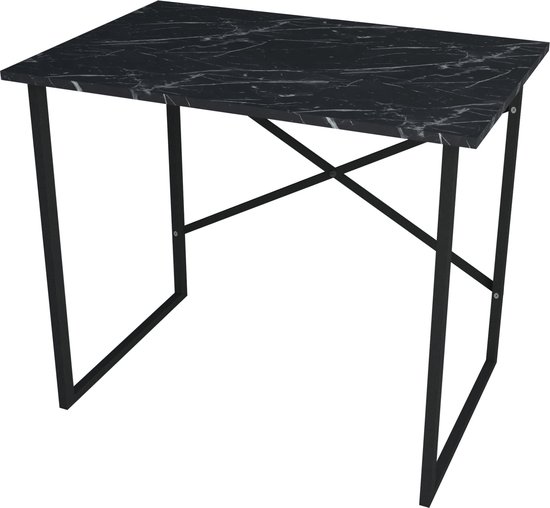 Bureau Vance - 75x90x60 cm - Marmer Zwart - Spaanplaat en Metaal - Stabiel Stalen Frame - Modern Design