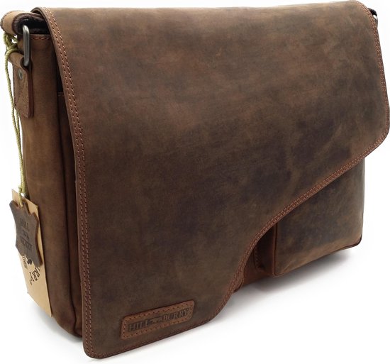 Hill Burry - 3062B - echt leren - schoudertas – werktas- stevig - vintage leder- bruin