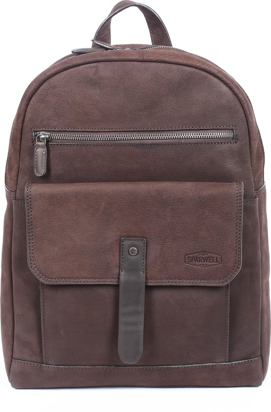 Sparwell Aaron Leren Rugtas / Laptoprugzak - 14 inch - Donkerbruin