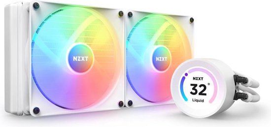 NZXT Kraken Elite 280 RGB White - Vloeistof-koelsysteem - afmeting radiator 280mm - voor Intel LGA 1700, 1200, 115X, AMD AM5, AM4, sTRX4, TR4 - 3 x F120 RGB Core Fans - Koper, Aluminium, plastic - RGB - wit