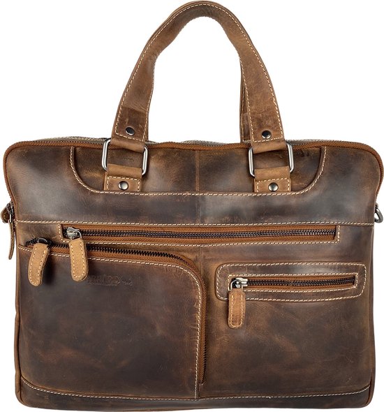 Laptoptas - Messenger Bag - 15.6 inch - Buffelleer - Leer - Cognac - Arrigo - Handtas - Crossbody Tas Dames
