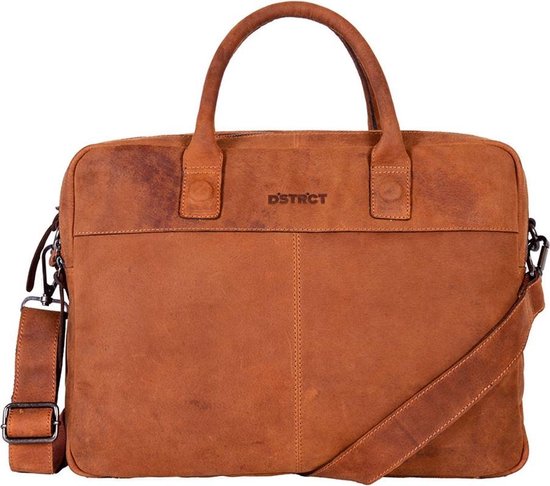 DSTRCT Wall Street 2 Vaks Leren Laptoptas - 15,6 inch - Cognac