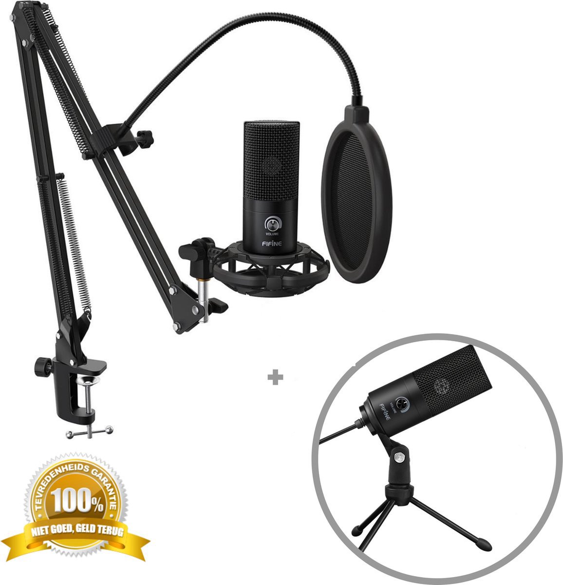 Fifine T669 - USB Microfoon met statief met driepoot - Microfoon met standaard - Podcast microfoon - Studio microfoon - Streaming - Gaming - Game streamen - Voice-over microfoon - Video Call - PC - PS4 - Microfoon arm - Gaming microfoon