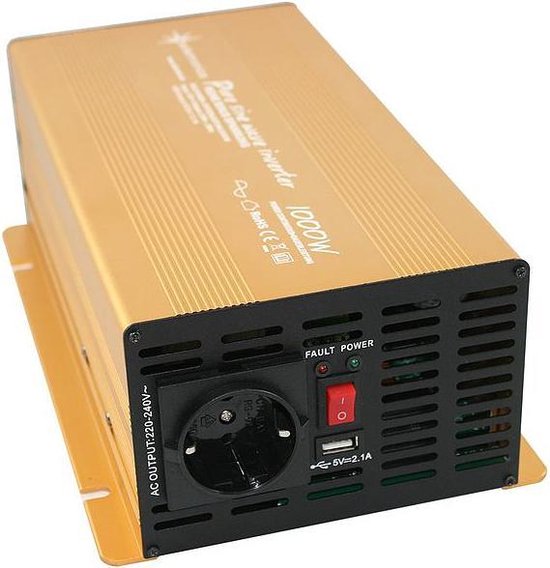 12V naar 230V Zuivere Sinus Spanningsomvormer - 1000W - Goud