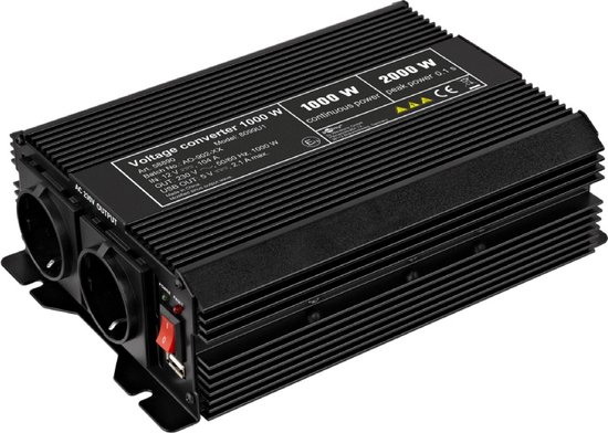 12V naar 230V Gemodificeerde Sinus Spanningsomvormer - 1000W - Premium - Zwart