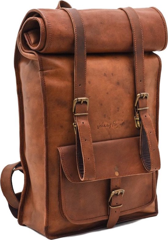 Johnny Fly Leren Rolltop Vintage Rugtas - bruin - ecologisch