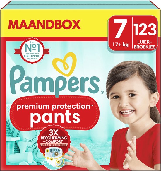 Pampers Premium Protection Pants Maat 7 - 123 Luierbroekjes - 17kg+ Maandbox