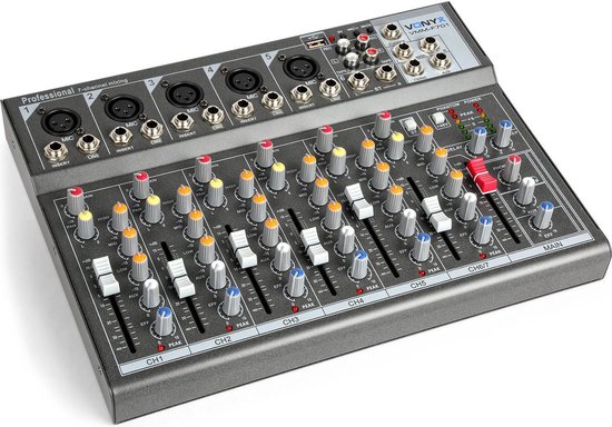 Mengpaneel - Vonyx VMM-F701 - Professionele 7-kanaals mixer met o.a. mp3 speler, echo en delay effecten