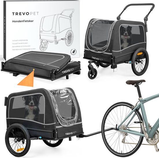 TrevoPet - Hondenfietskar - Hondenkar - Hondenfietskar Opvouwbaar - Hondenfietskar voor Kleine en Grote honden (max. 30kg) - Honden Fietskar - 2-in-1 Hondenfietskar voor Fiets naar Hondenbuggy - Hondenwagen - Geschikt voor E-Bikes en Normale Fietsen