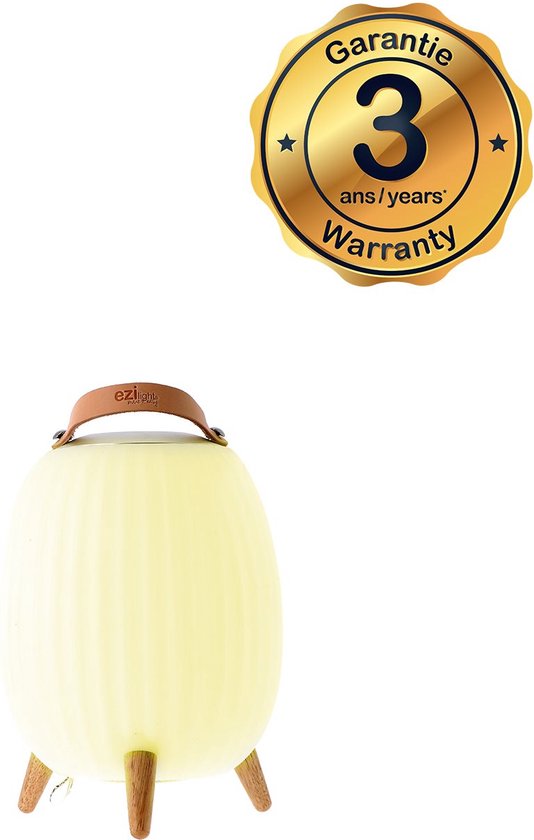 EZI Light - Ambiant Medium - Bluetooth Speaker - Speaker 25W - IP65 - 28,5cm - Luidspreker en Tuinverlichting - Buitenverlichting - LED Multicolor - Beige/wit - Plastic/hout/leer